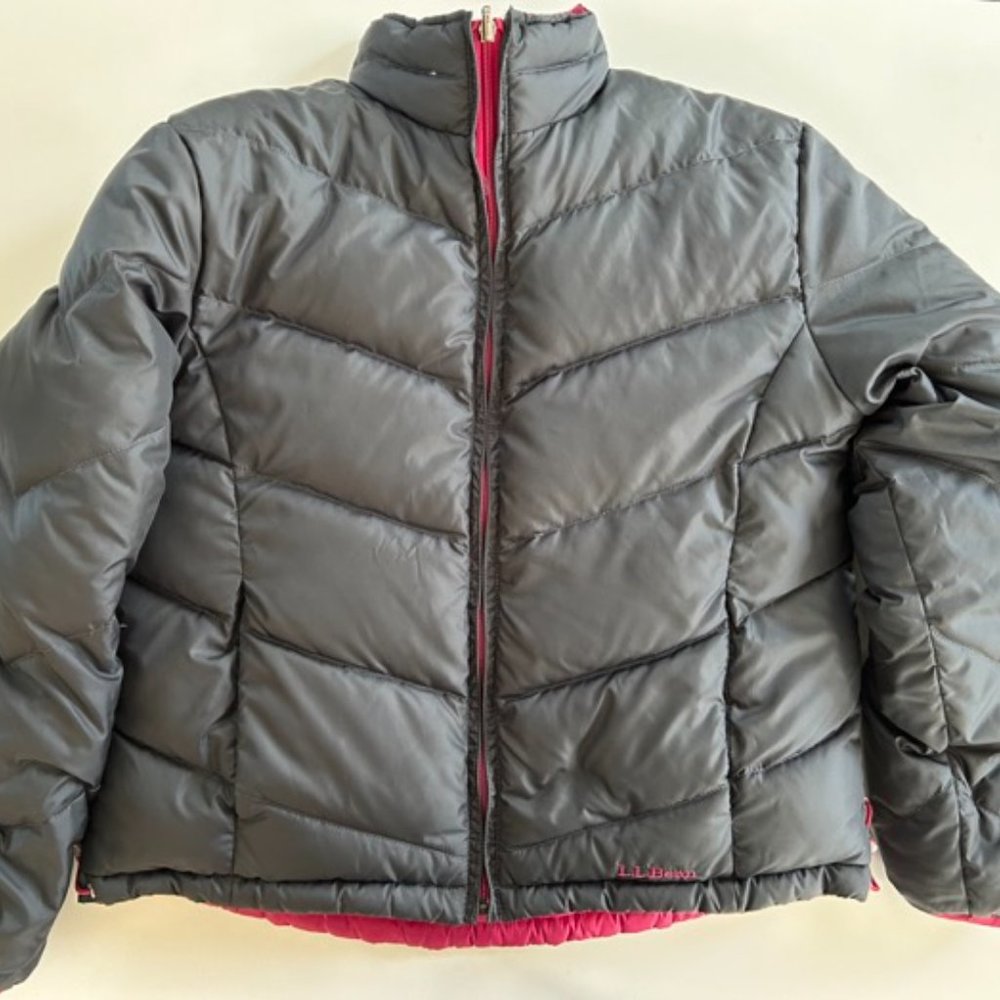 Ll Bean Goose Down Black/Raspberry Reversible Jac… - image 2
